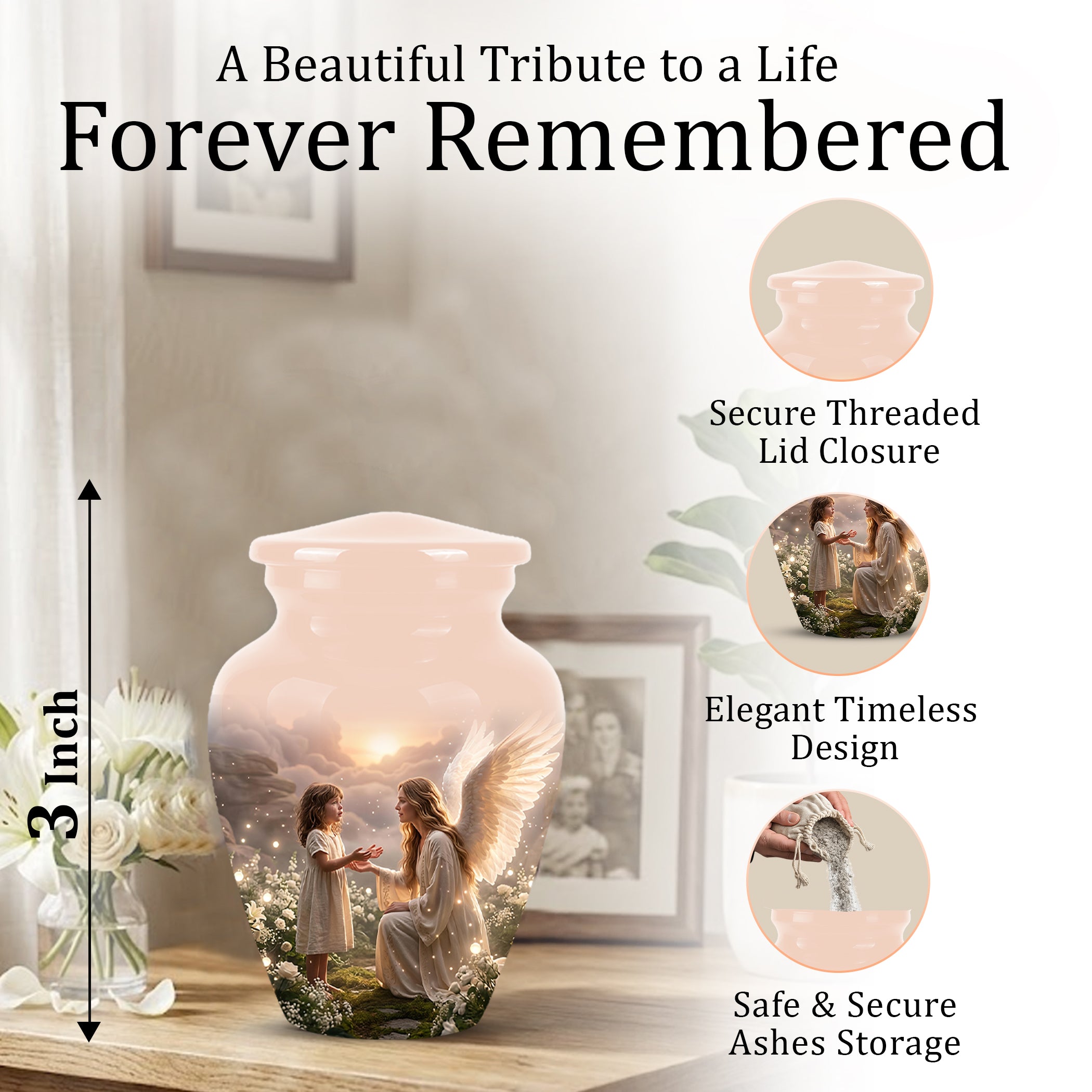 Angel Mom With Girl Child - Beautiful Artistic Custom Urns For Mom Ashes