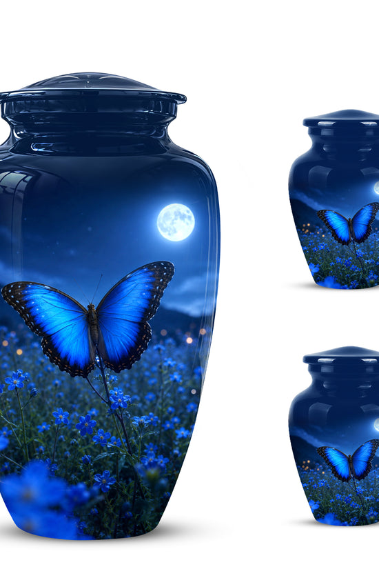 Personalized Blue Butterfly Cremation Urn - Handcrafted Urns For Mom