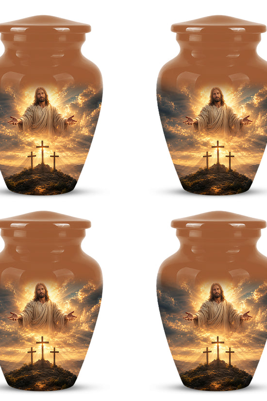 Christian Cross Themed Urn - Sunset Jesus Urns For Spiritual Human Ashes