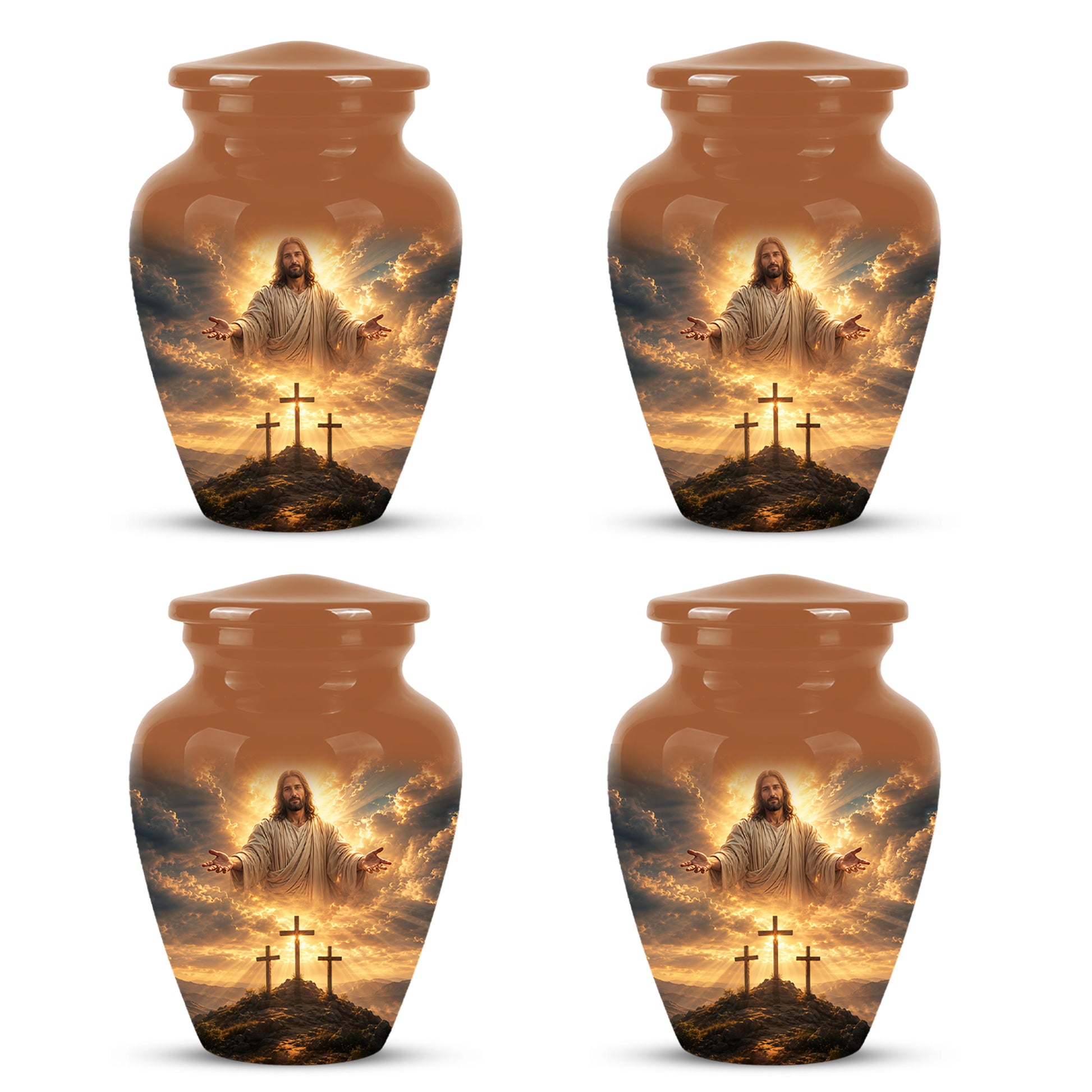 Christian Cross Themed Urn - Sunset Jesus Urns For Spiritual Human Ashes