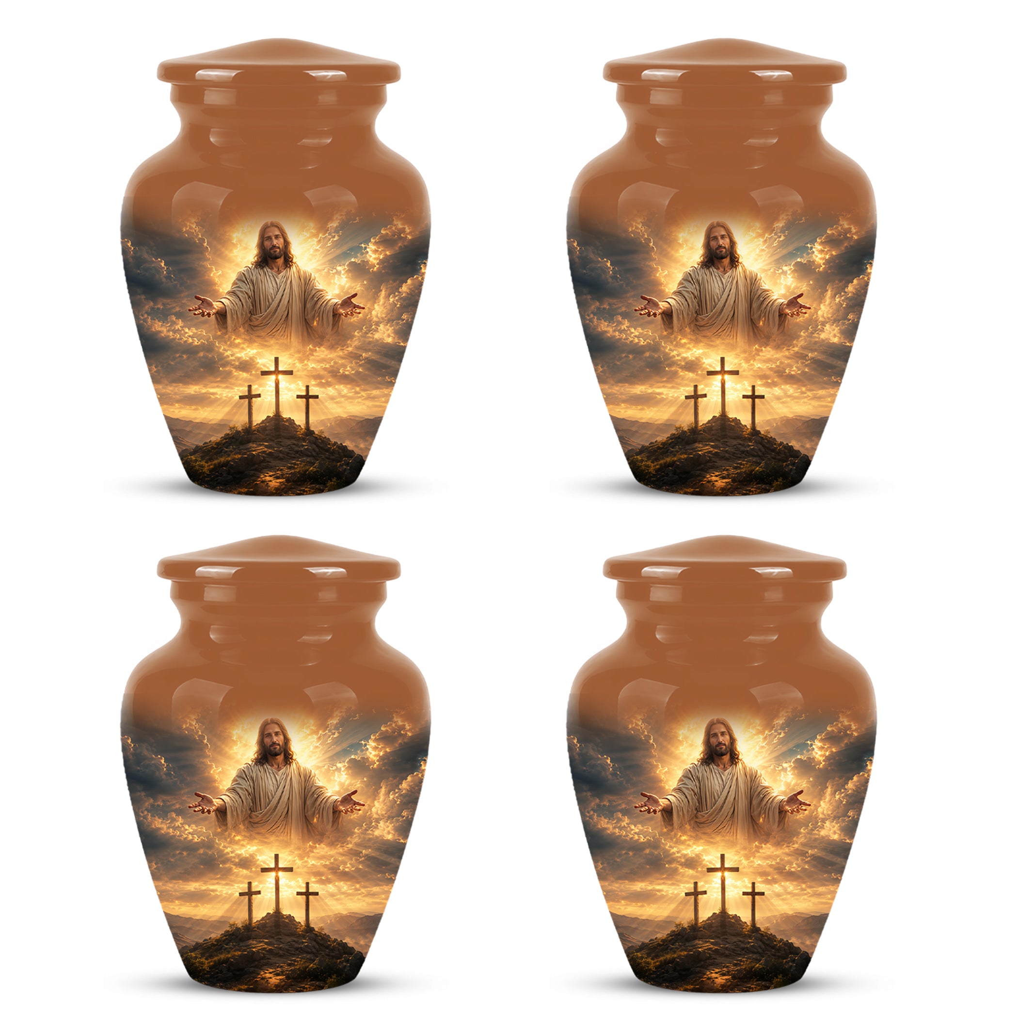 Christian Cross Themed Urn - Sunset Jesus Urns For Spiritual Human Ashes