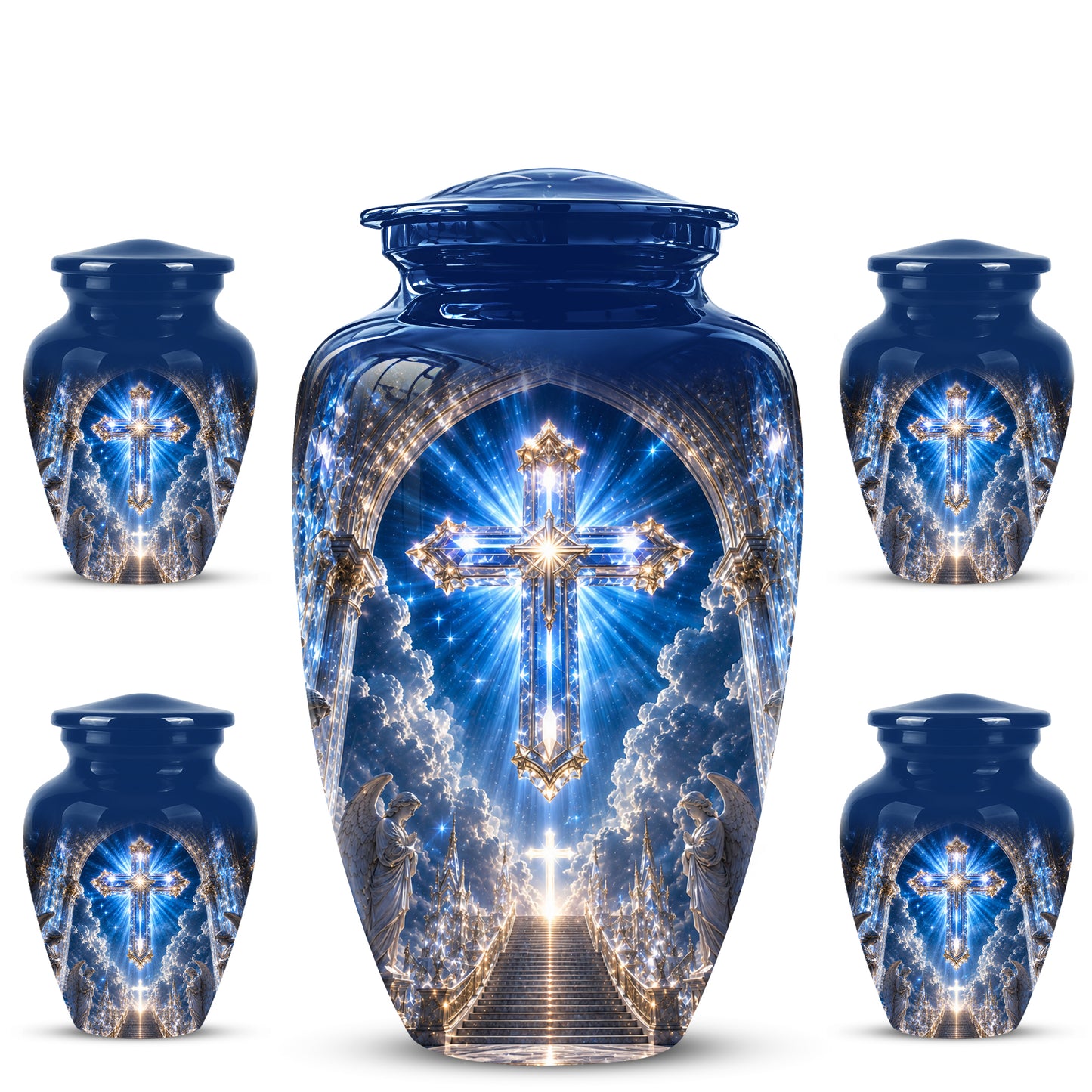 Heavenly Cross Cremation Urn – Blue Memorial Urn For Human Ashes