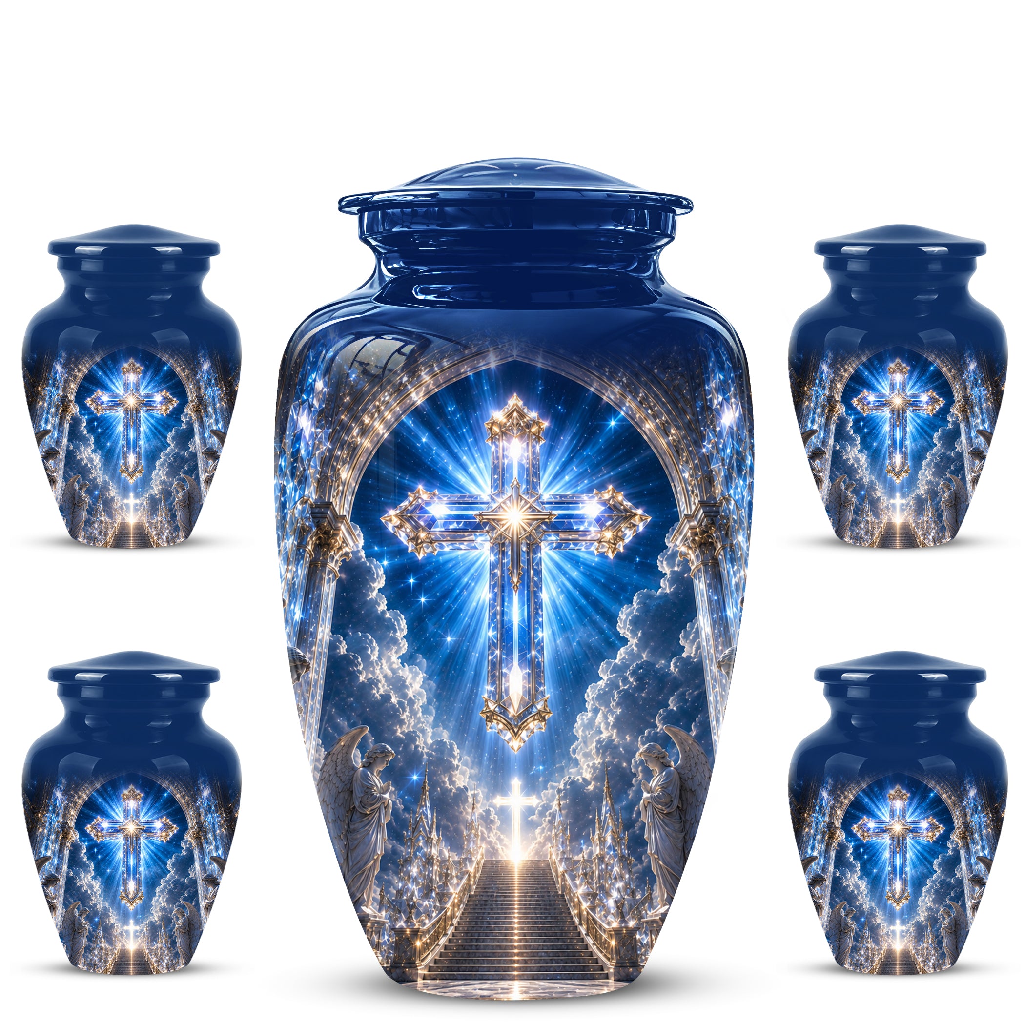 Heavenly Cross Cremation Urn – Blue Memorial Urn For Human Ashes