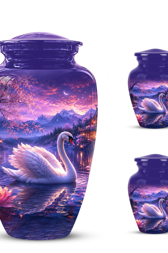 Swan & Cherry Blossom Serenade Urn - Beautiful Custom Urns For Ashes