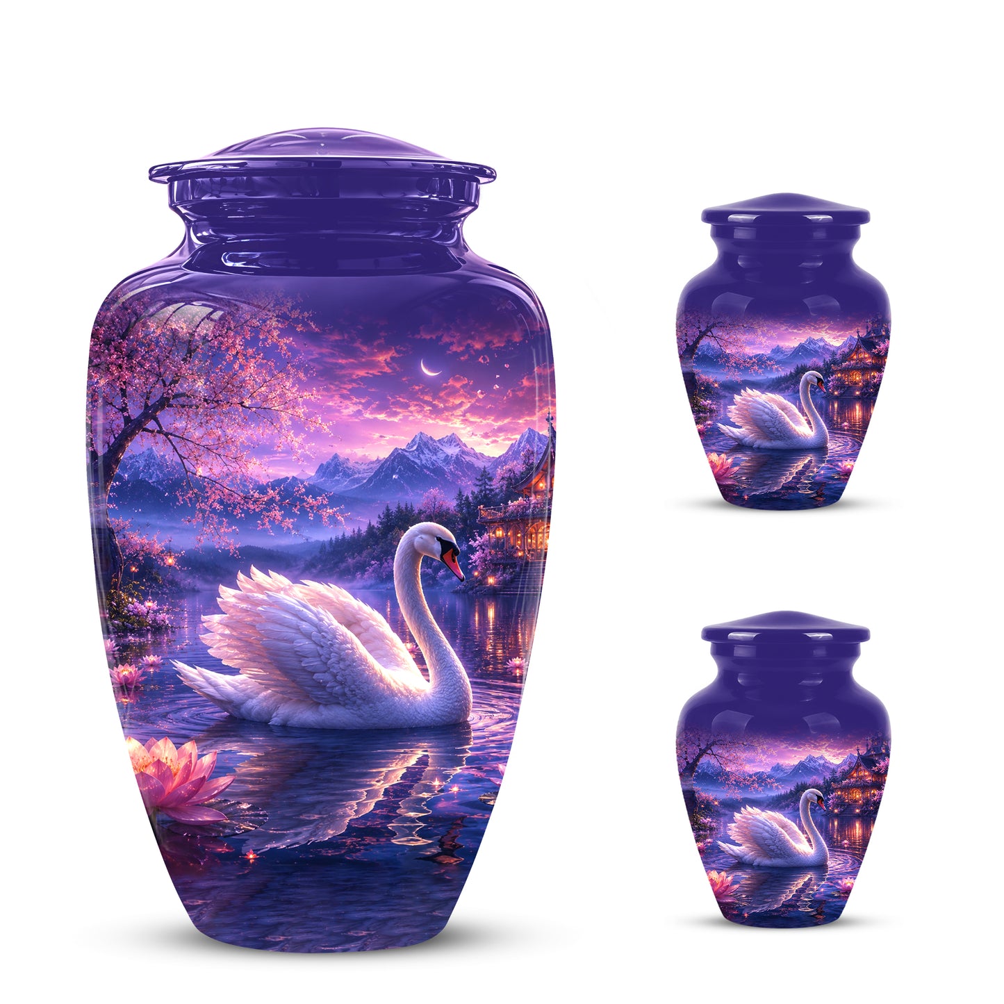 Swan & Cherry Blossom Serenade Urn - Beautiful Custom Urns For Ashes