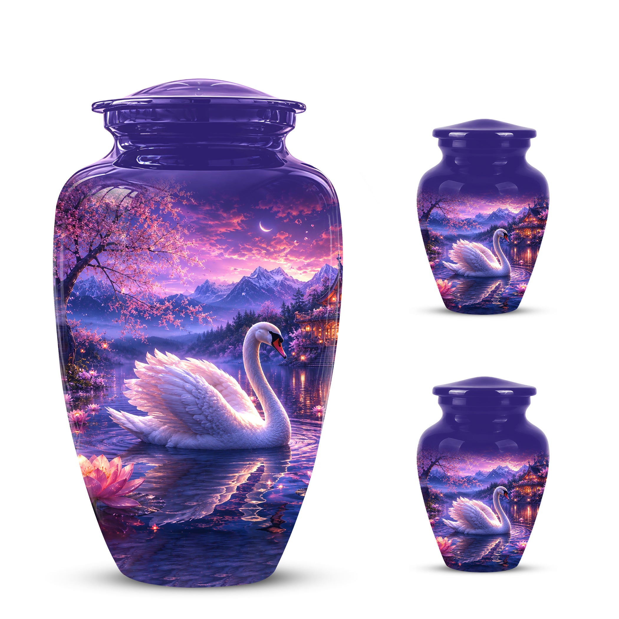 Swan & Cherry Blossom Serenade Urn - Beautiful Custom Urns For Ashes