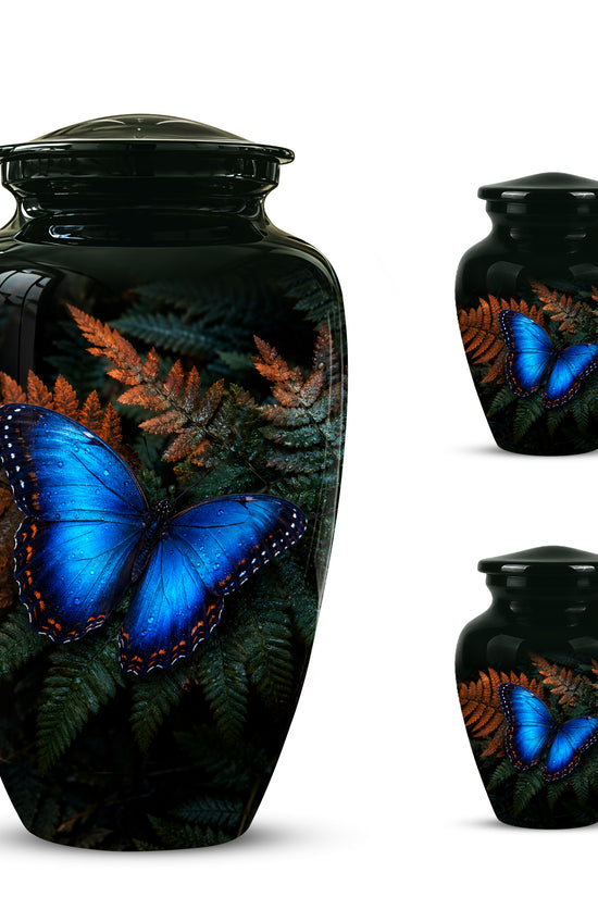 Blue Butterfly Cremation Urns - Black Memorial Urns For Women Ashes