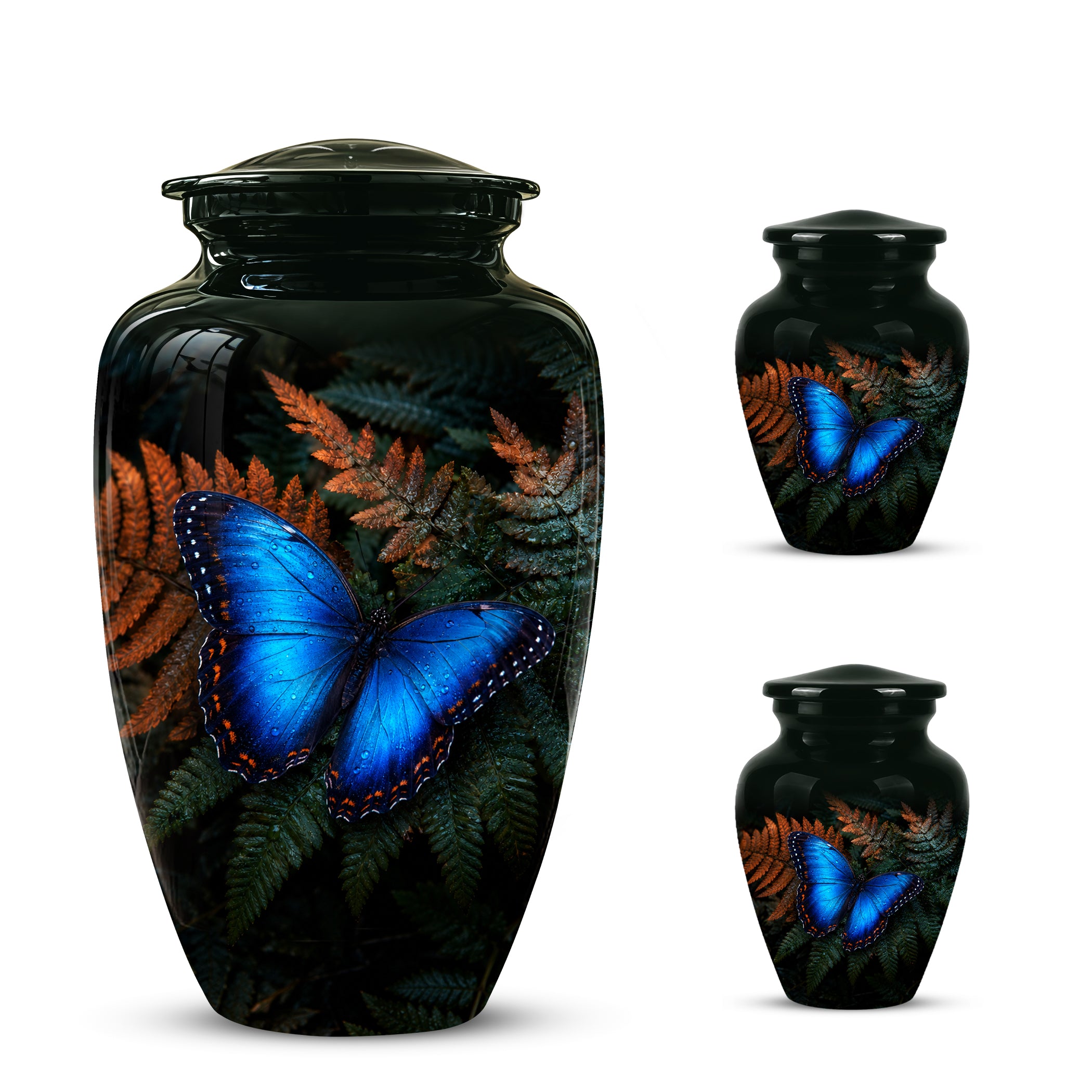Blue Butterfly Cremation Urns - Black Memorial Urns For Women Ashes