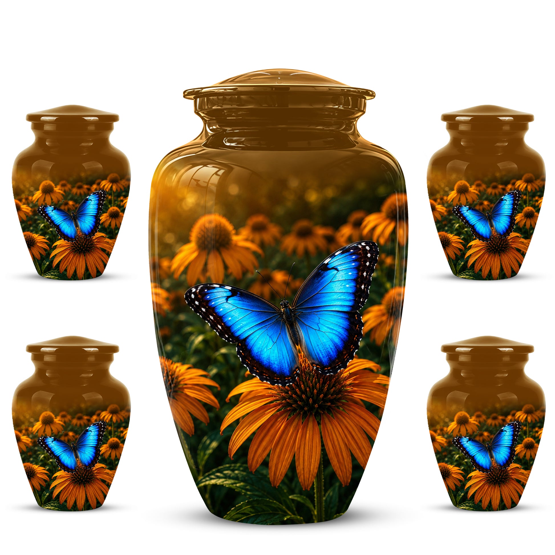 Blue Butterfly On Flower Cremation Urn - Personalized Urns For Mom Ashes