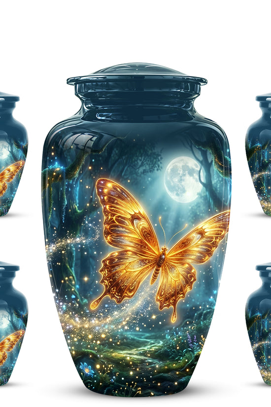 Glowing Yellow Butterfly Themed Urn - Moonlight Memorial Urns For Ashes
