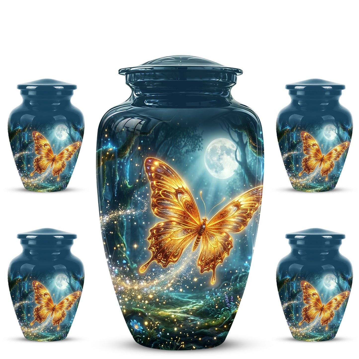 Glowing Yellow Butterfly Themed Urn - Moonlight Memorial Urns For Ashes