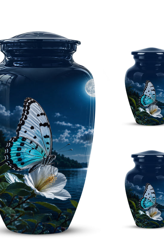 Colorful Butterfly On Flower Urn For Mom - Moonlight Memorial Urns