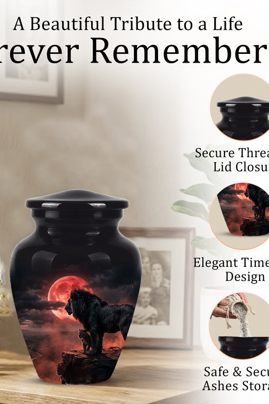 Lion With Cub Cremation Urn - Blood Moon Urns For Human Ashes