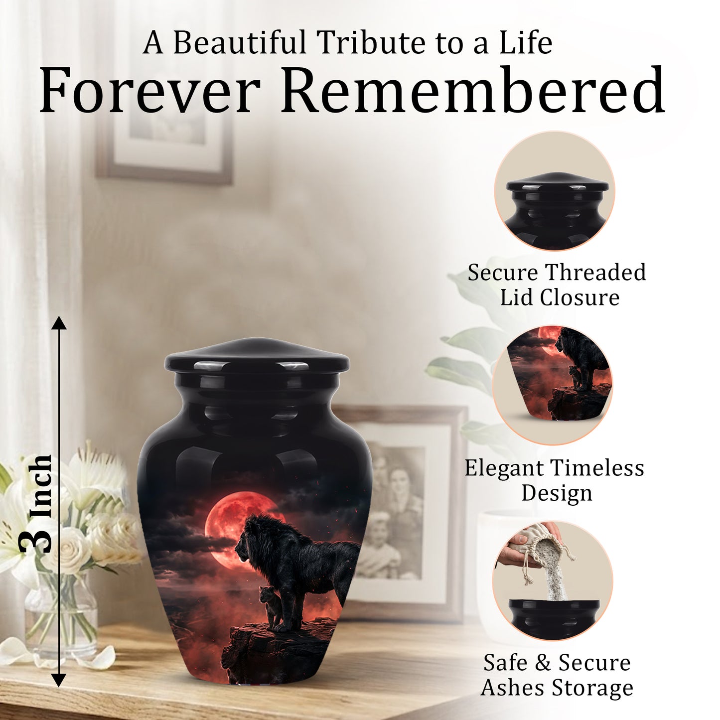 Lion With Cub Cremation Urn - Blood Moon Urns For Human Ashes