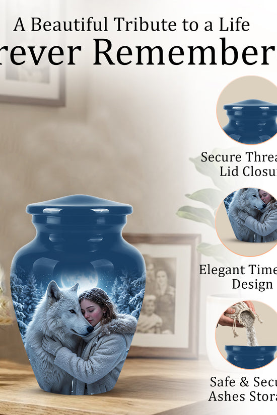 Moonlit White Wolf Cremation Urn for Ashes | Personalized Memorial
