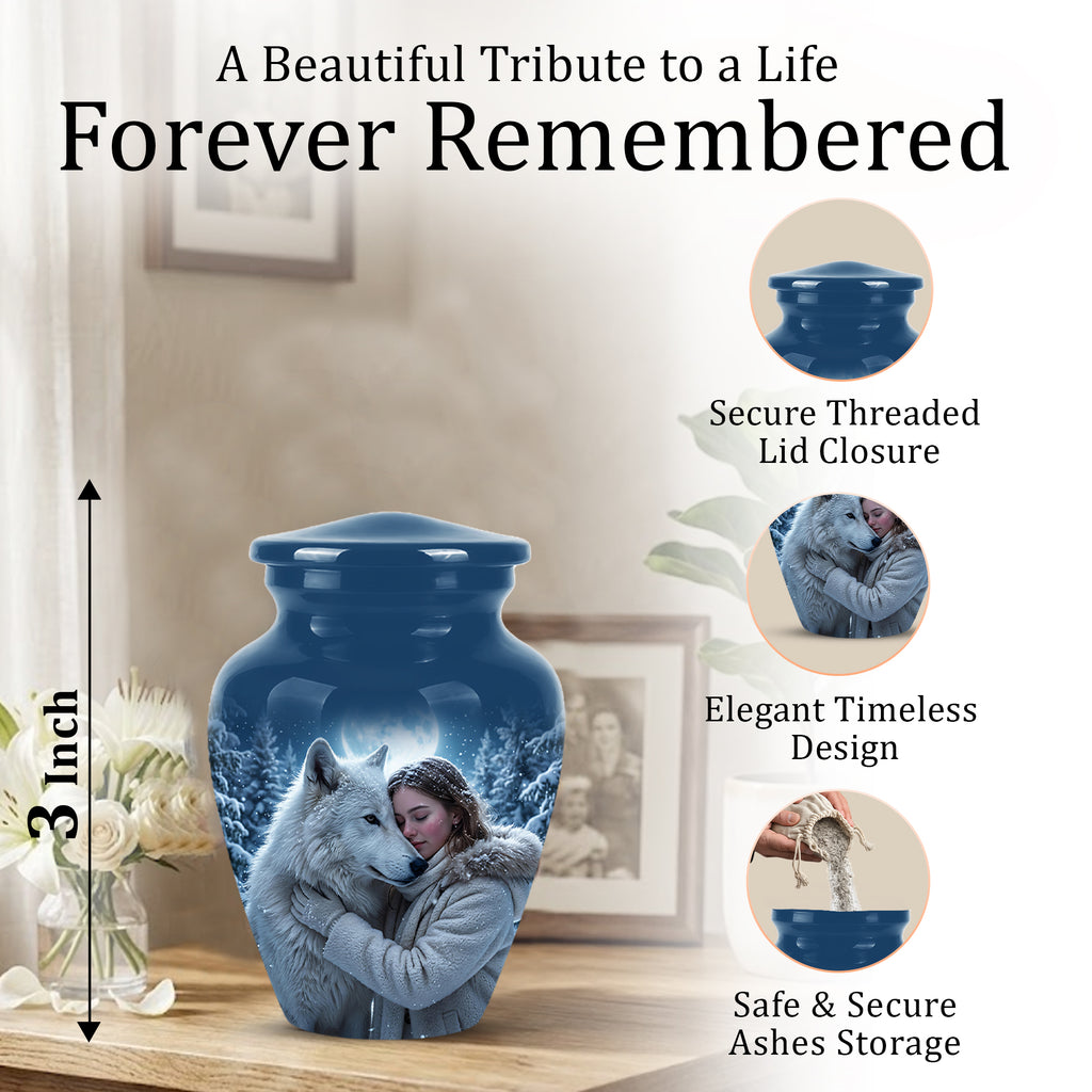 Moonlit White Wolf Cremation Urn for Ashes | Personalized Memorial