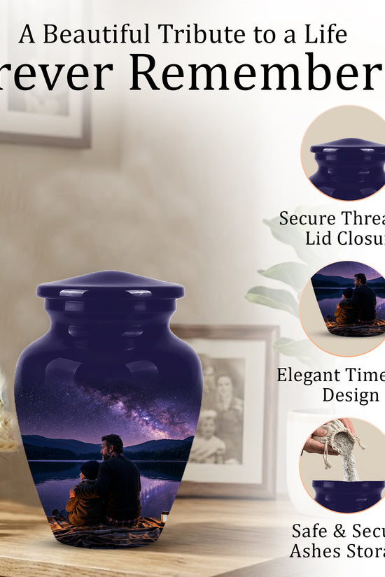 Father & Son Love Cremation Urn - Mountain Night Scenic Urns For Dad