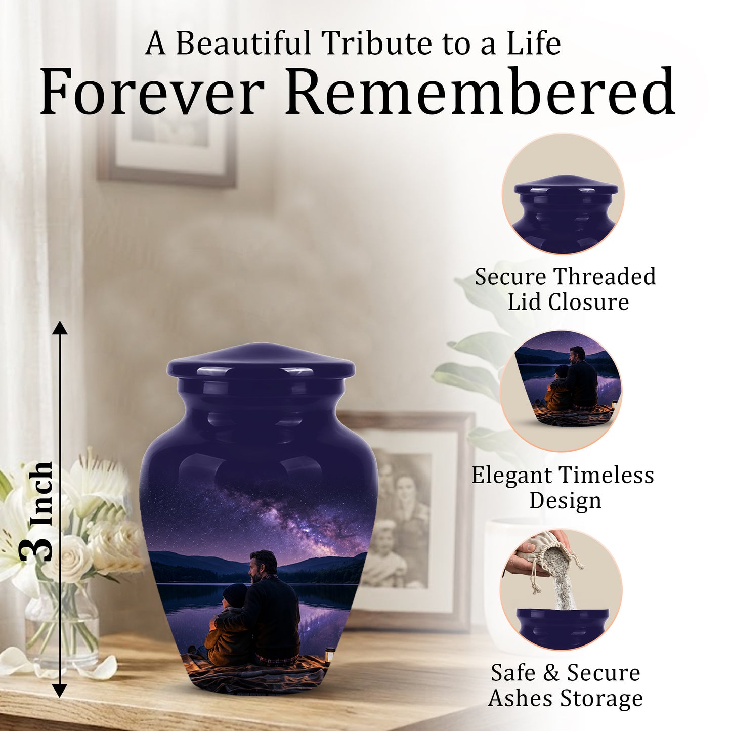 Father & Son Love Cremation Urn - Mountain Night Scenic Urns For Dad