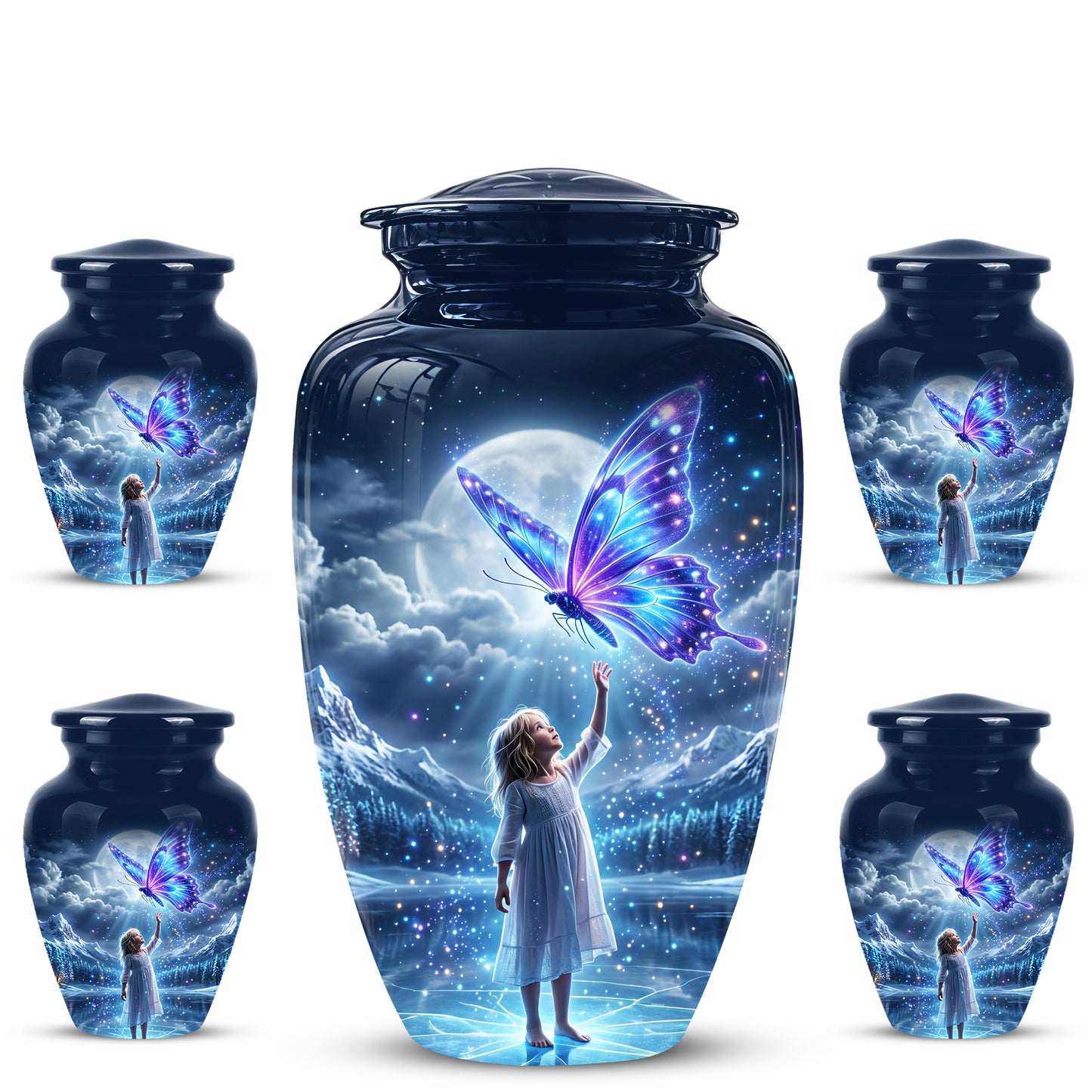 Colorful Butterfly With Girl Child - Beautiful Funeral Urns For Ashes
