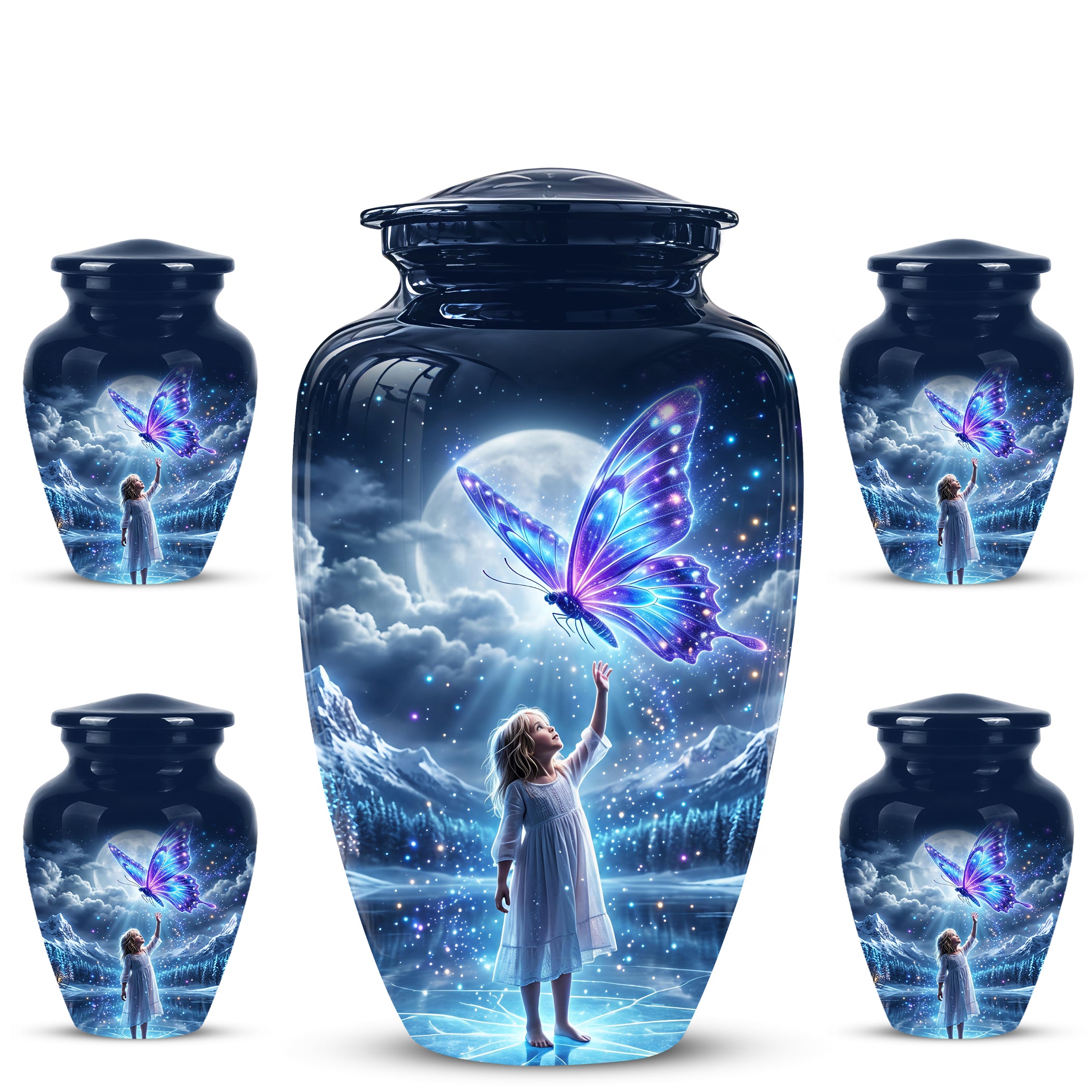 Colorful Butterfly With Girl Child - Beautiful Funeral Urns For Ashes