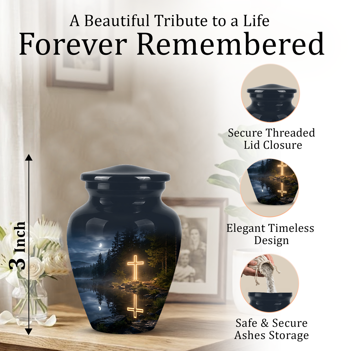 Glowing Cross In Forest - A Peaceful Tribute For Spiritual Human Ashes