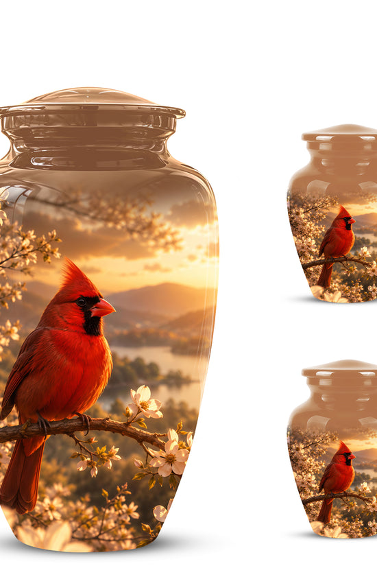 Red Cardinal Bird - Beautiful Sunset Scenic Burial Urns For  Ashes