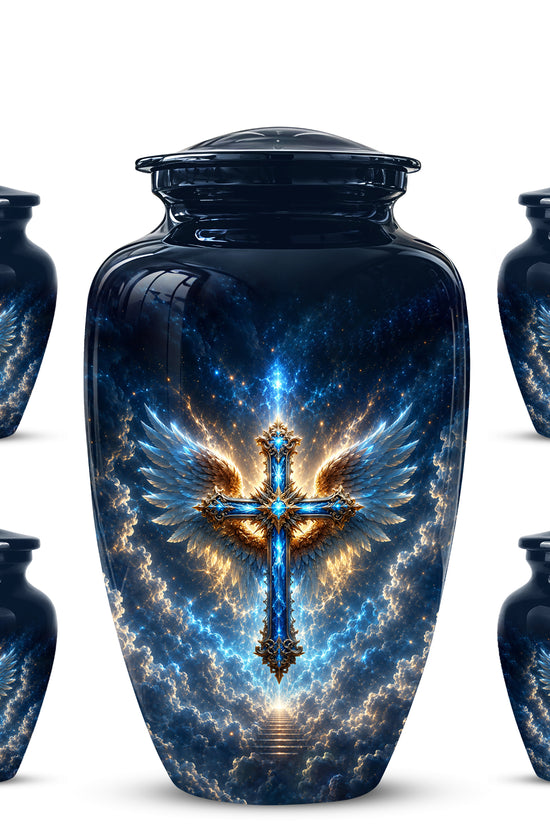 Celestial Jesus Cross Urn - Artistic Handcrafted Urns For Men & Women