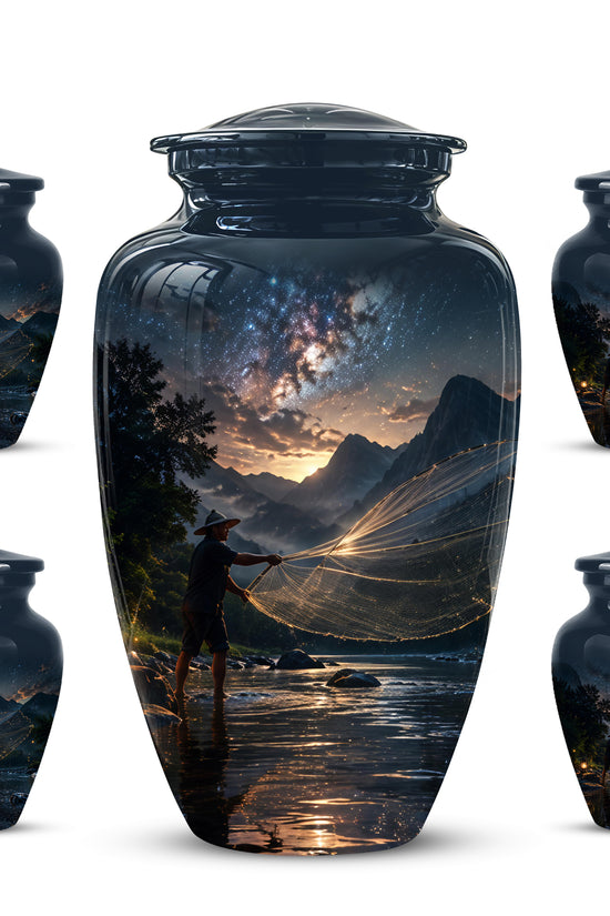 Fisherman Cremation Urn - Night Sky Memorial Urns For Human Ashes