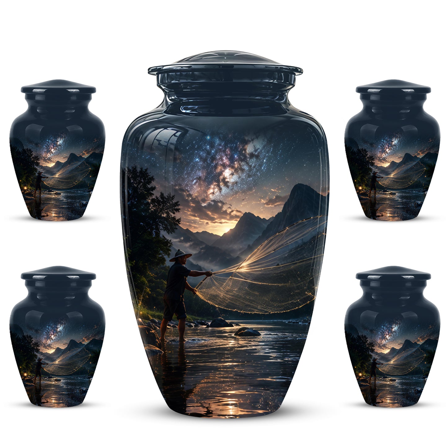 Fisherman Cremation Urn - Night Sky Memorial Urns For Human Ashes