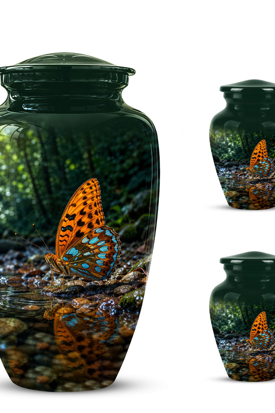 Orange Butterfly Memorial Urn - Personalized Memorial Urns For Ashes