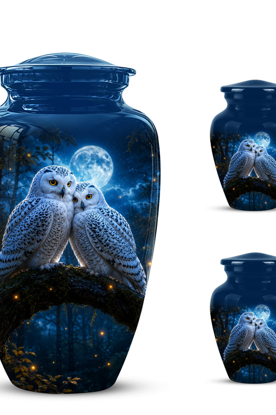 Snowy Owls Cremation Urn - Moonlight Owl Funeral Urns For Human Ashes