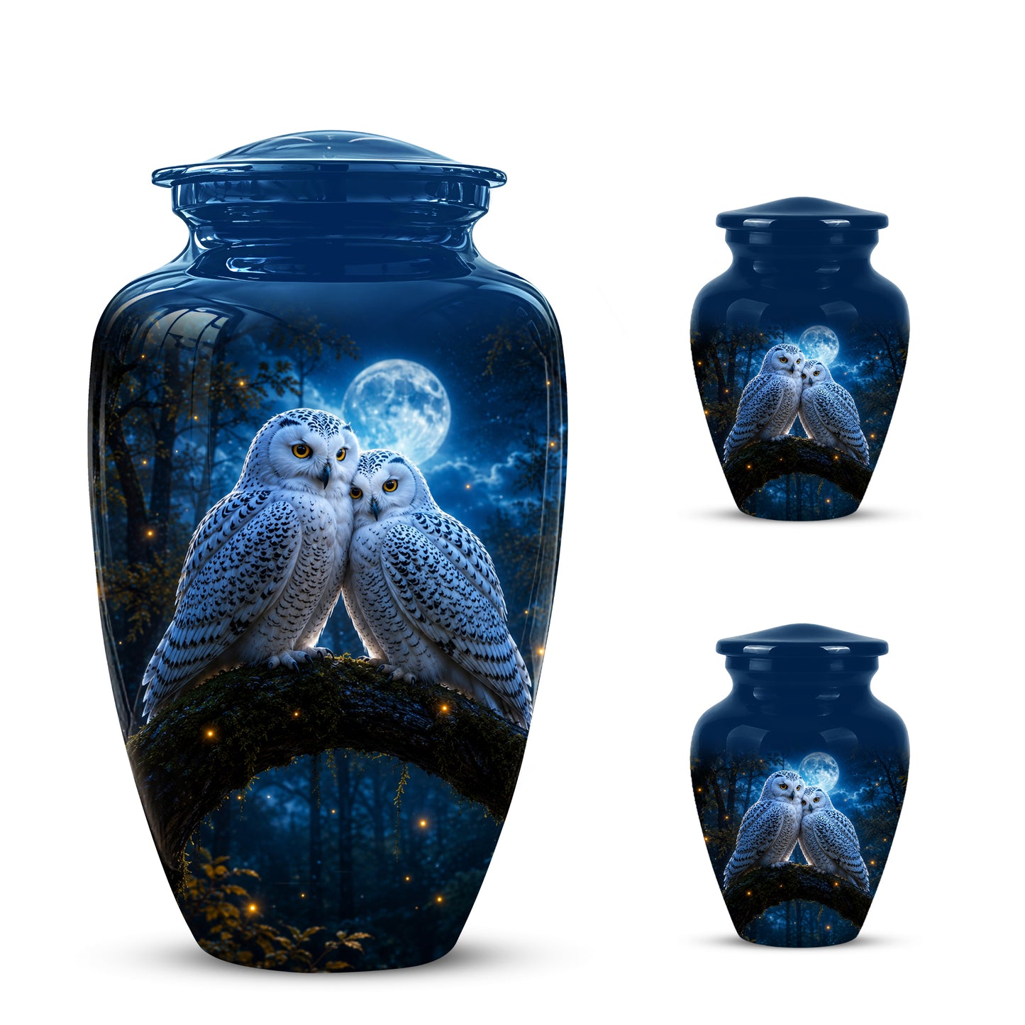 Snowy Owls Cremation Urn - Moonlight Owl Funeral Urns For Human Ashes