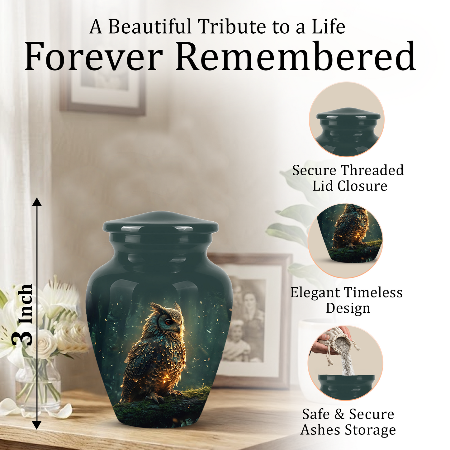Mystical Owl Cremation Urn - Green Burial Urns For Human Ashes