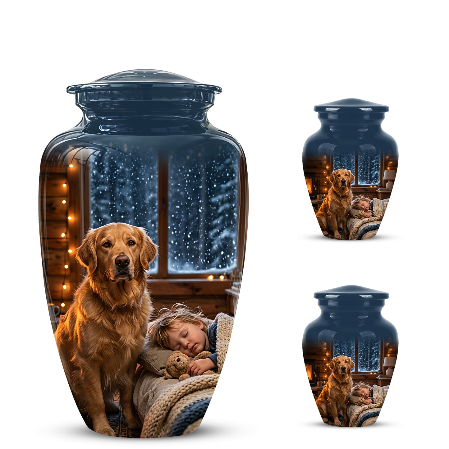 Golden Retriever Dog With Child - Beautiful Custom Pet Urns For Ashes