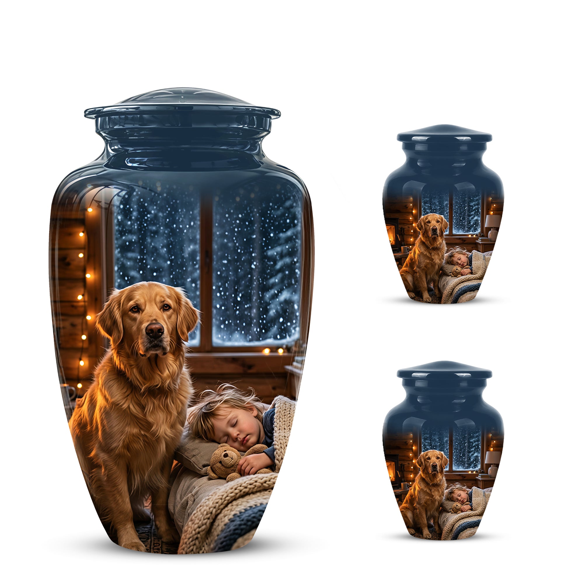 Golden Retriever Dog With Child - Beautiful Custom Pet Urns For Ashes