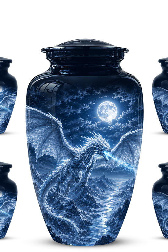 White Dragon Cremation Urn - Majestic Classic Dragon Urns For Human Ashes