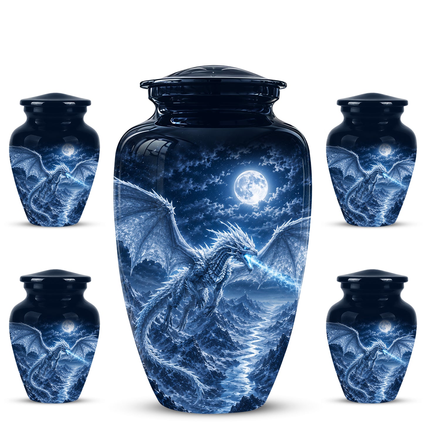 White Dragon Cremation Urn - Majestic Classic Dragon Urns For Human Ashes