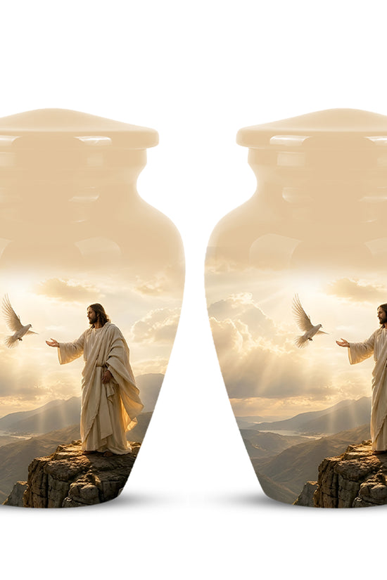 Jesus With Dove Themed Urn - Peaceful Eternal Rest Urn For Human Ashes