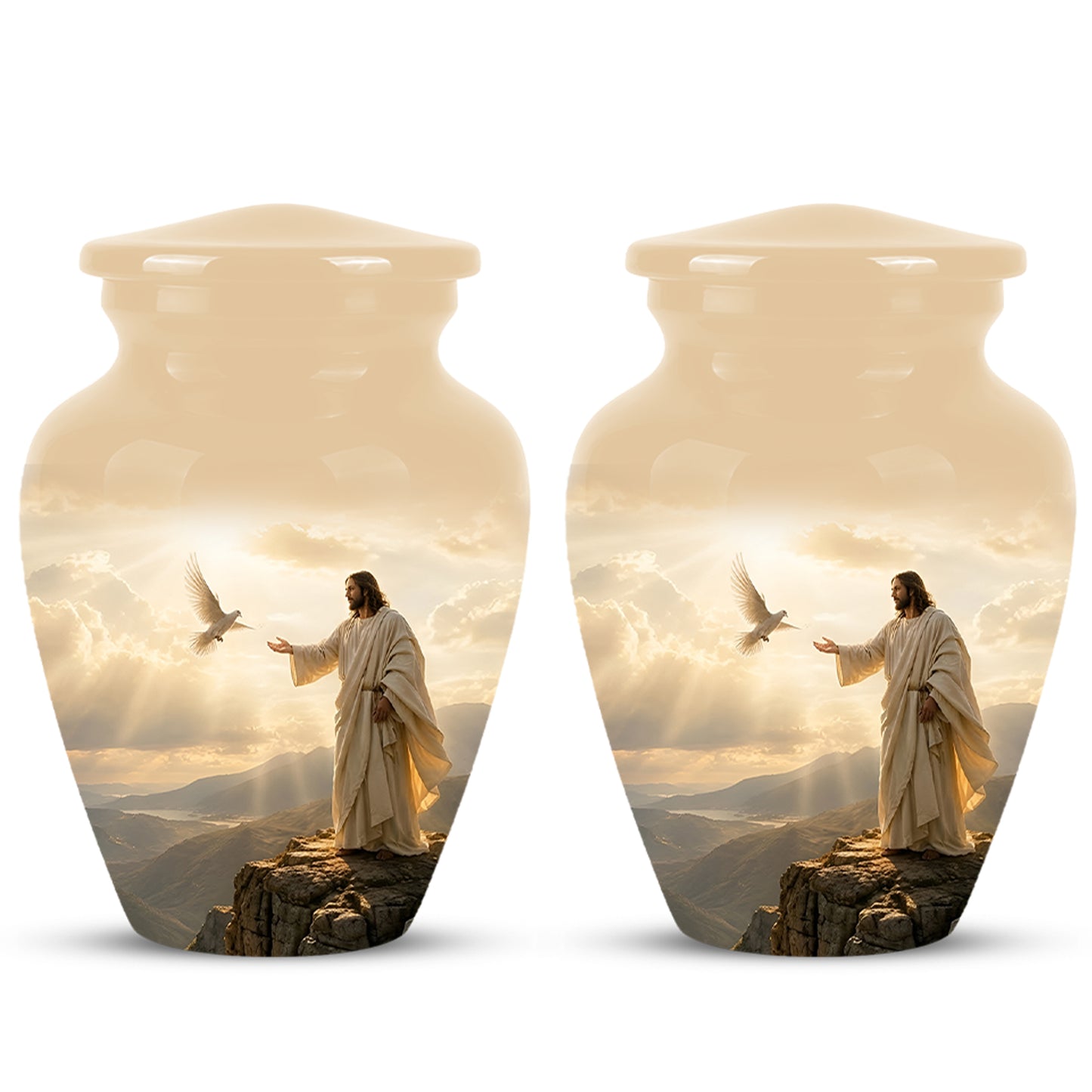 Jesus With Dove Themed Urn - Peaceful Eternal Rest Urn For Human Ashes