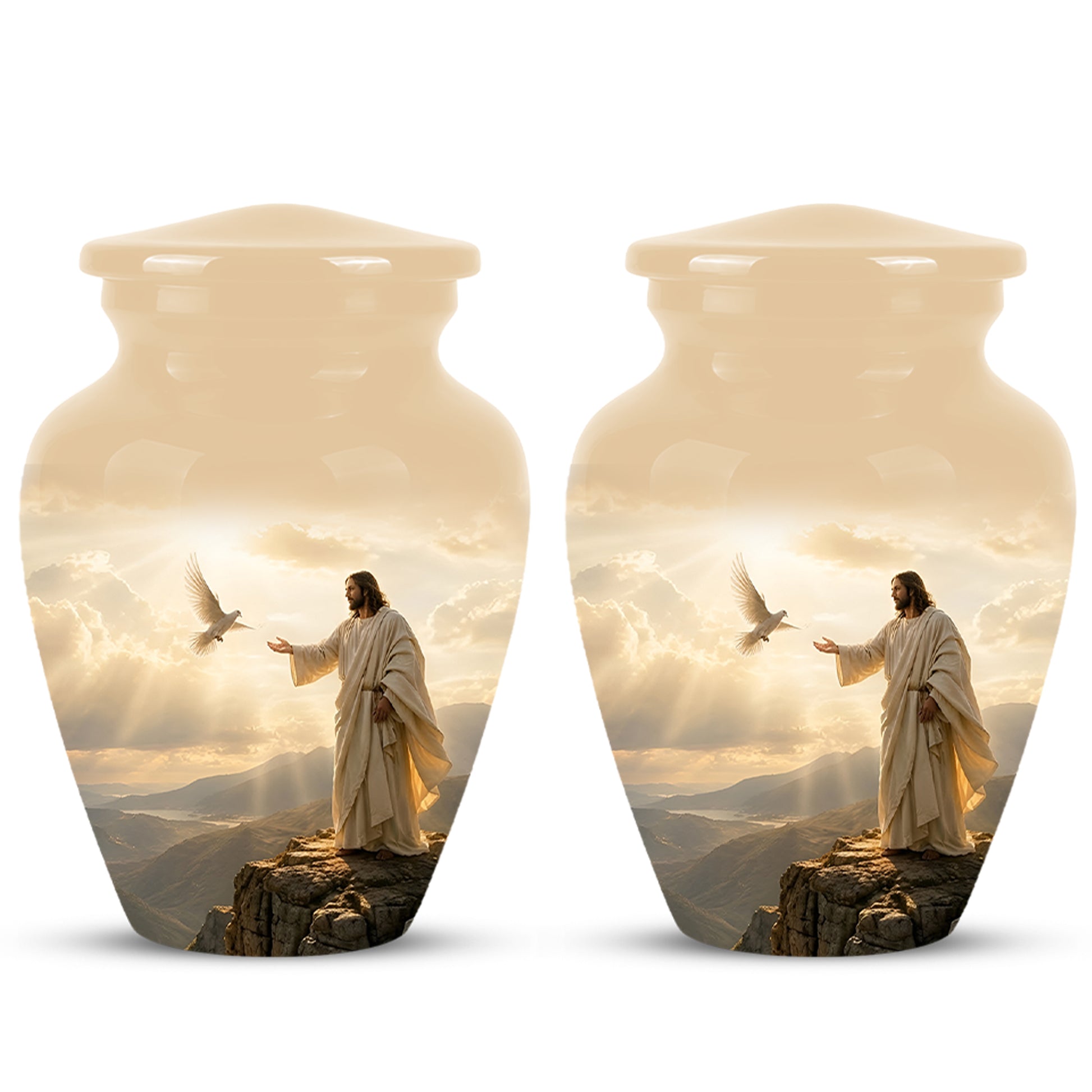 Jesus With Dove Themed Urn - Peaceful Eternal Rest Urn For Human Ashes