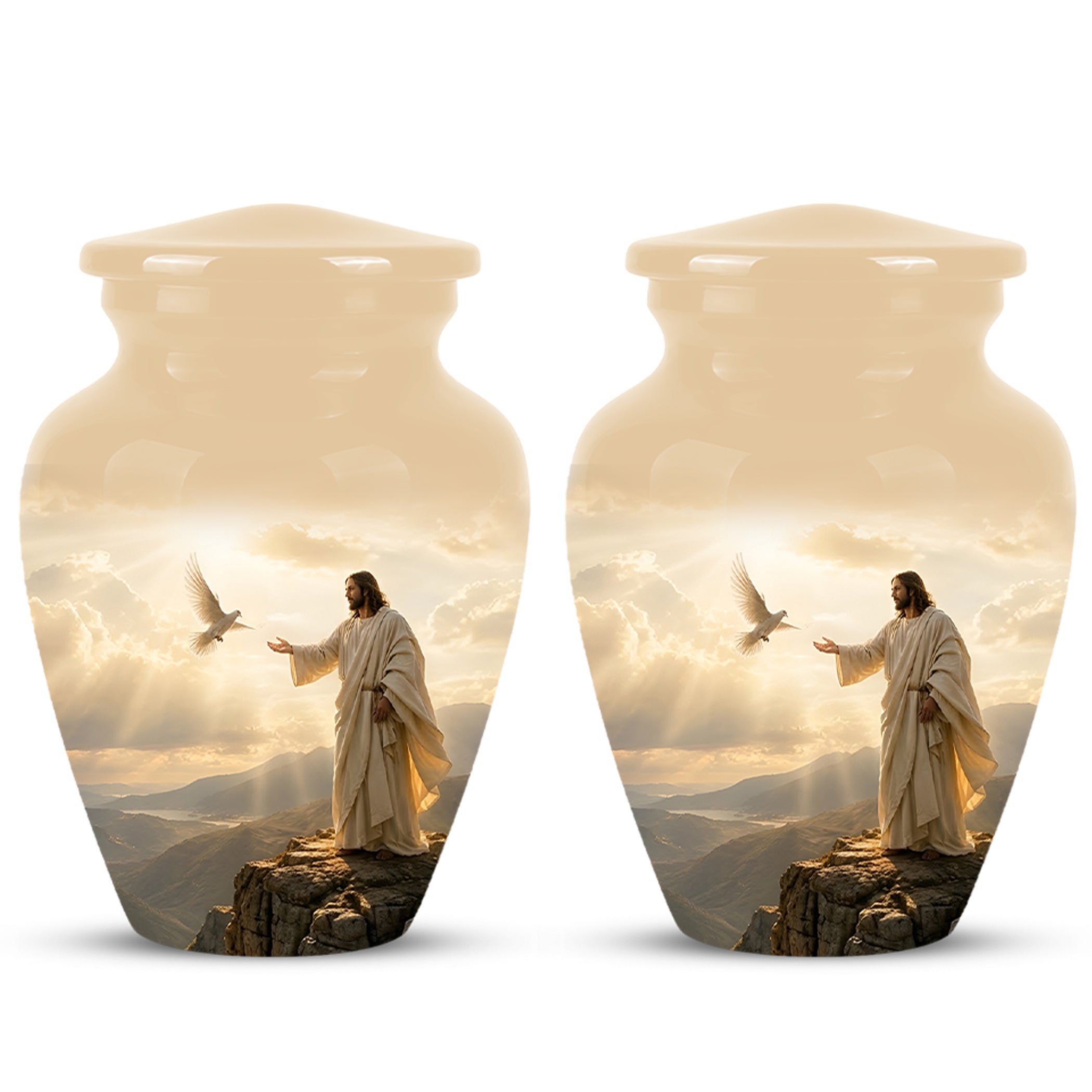 Jesus With Dove Themed Urn - Peaceful Eternal Rest Urn For Human Ashes