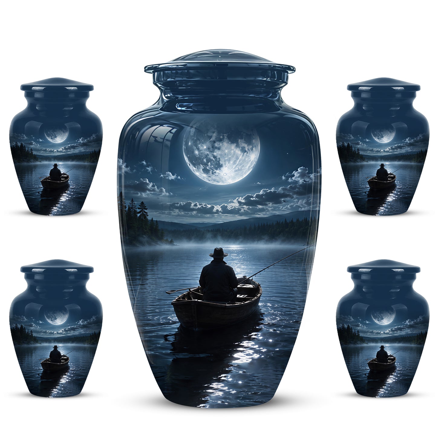 Fishing Memorial Urn - Affordable Night Fishing Themed Urns For Ashes