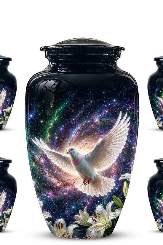 White Flying Dove Cremation Urn - Personalized Black Memorial Urns