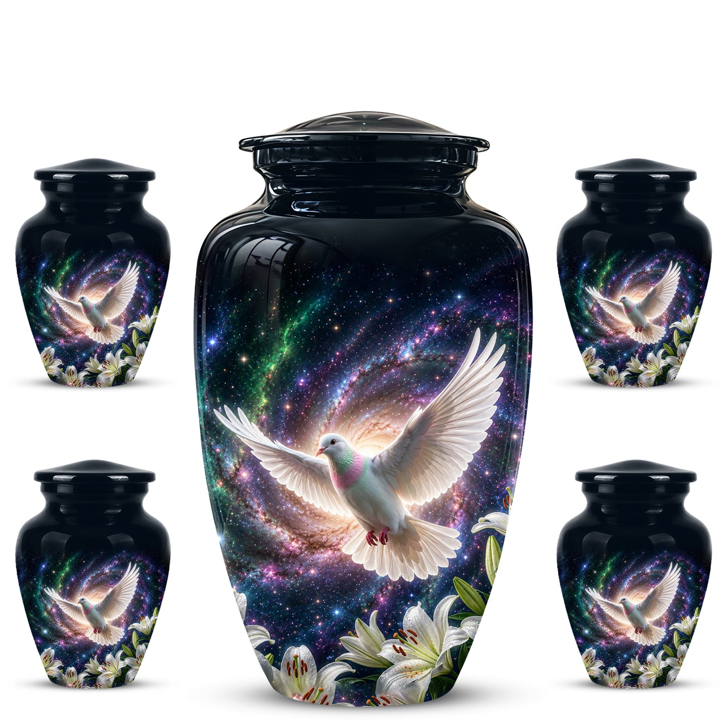 White Flying Dove Cremation Urn - Personalized Black Memorial Urns