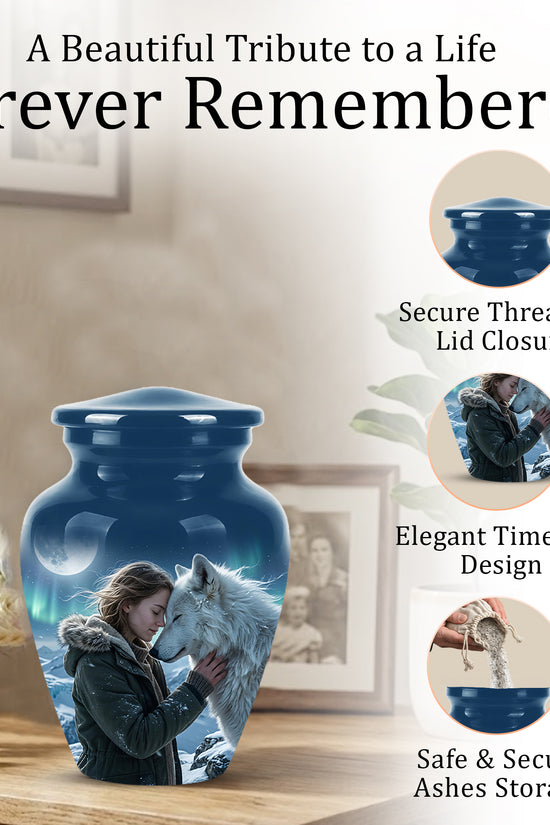 White Wolf Memorial Urn for Ashes - Custom Engraved Urns For Human