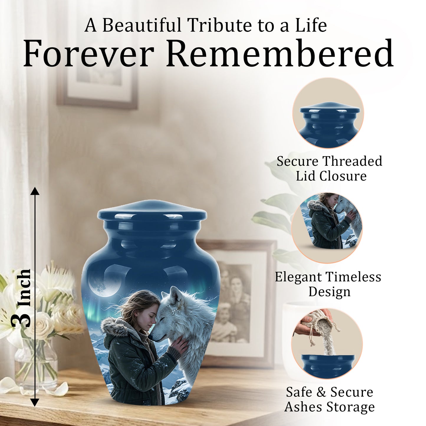 White Wolf Memorial Urn for Ashes - Custom Engraved Urns For Human