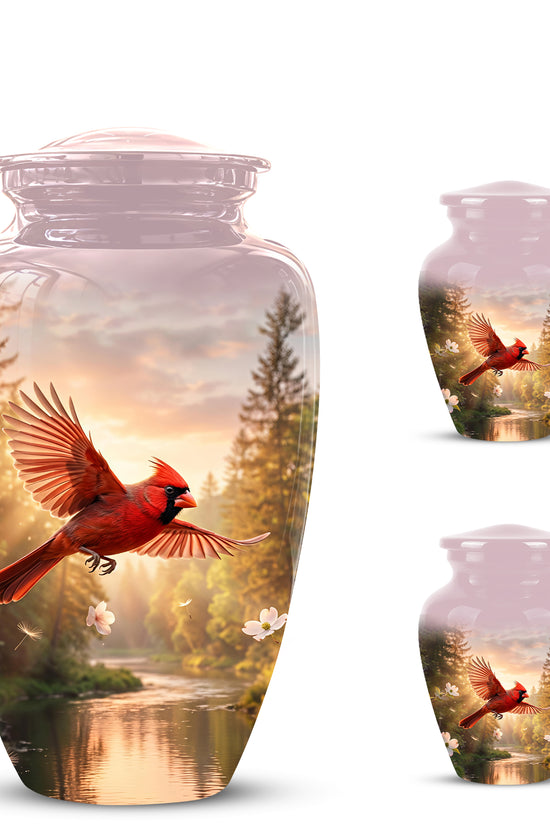 Red Flying Cardinal Bird - Personalized Memorial Urn For Human Ashes