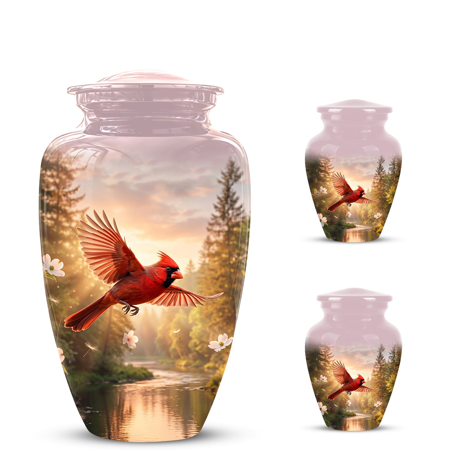 Red Flying Cardinal Bird - Personalized Memorial Urn For Human Ashes