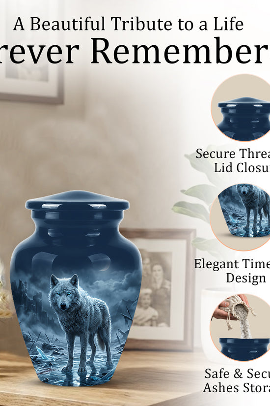 Moonlight White Wolf Urn for Human Ashes - Urns For Men & Women Ashes