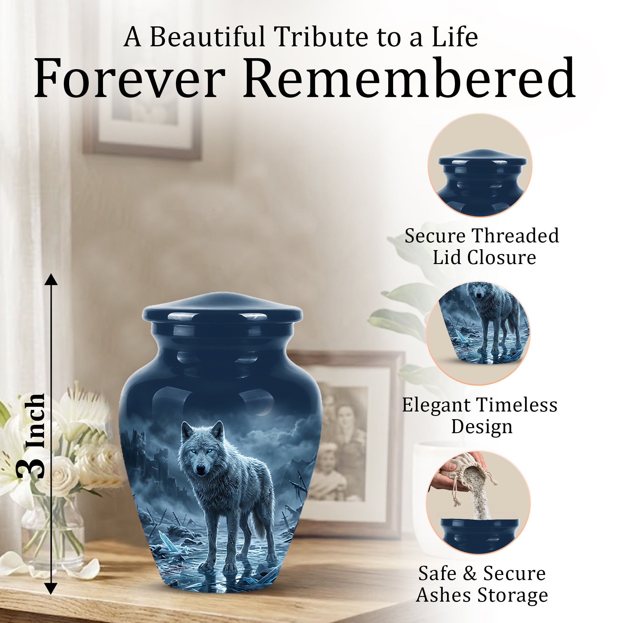 Moonlight White Wolf Urn for Human Ashes - Urns For Men & Women Ashes
